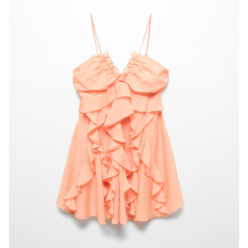 Mango NWT Peach Ruffle Mini Dress Tencel Lyocell 6 8 - Picture 16 of 16